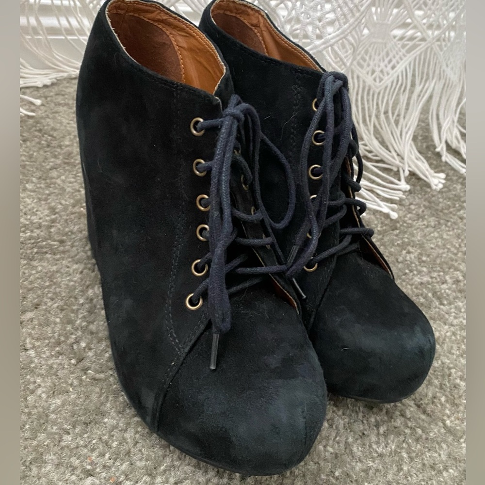 Jeffrey Campbell JC Black Suede 99 Lace-Up Ankle Bootie Platform Wedges 99s